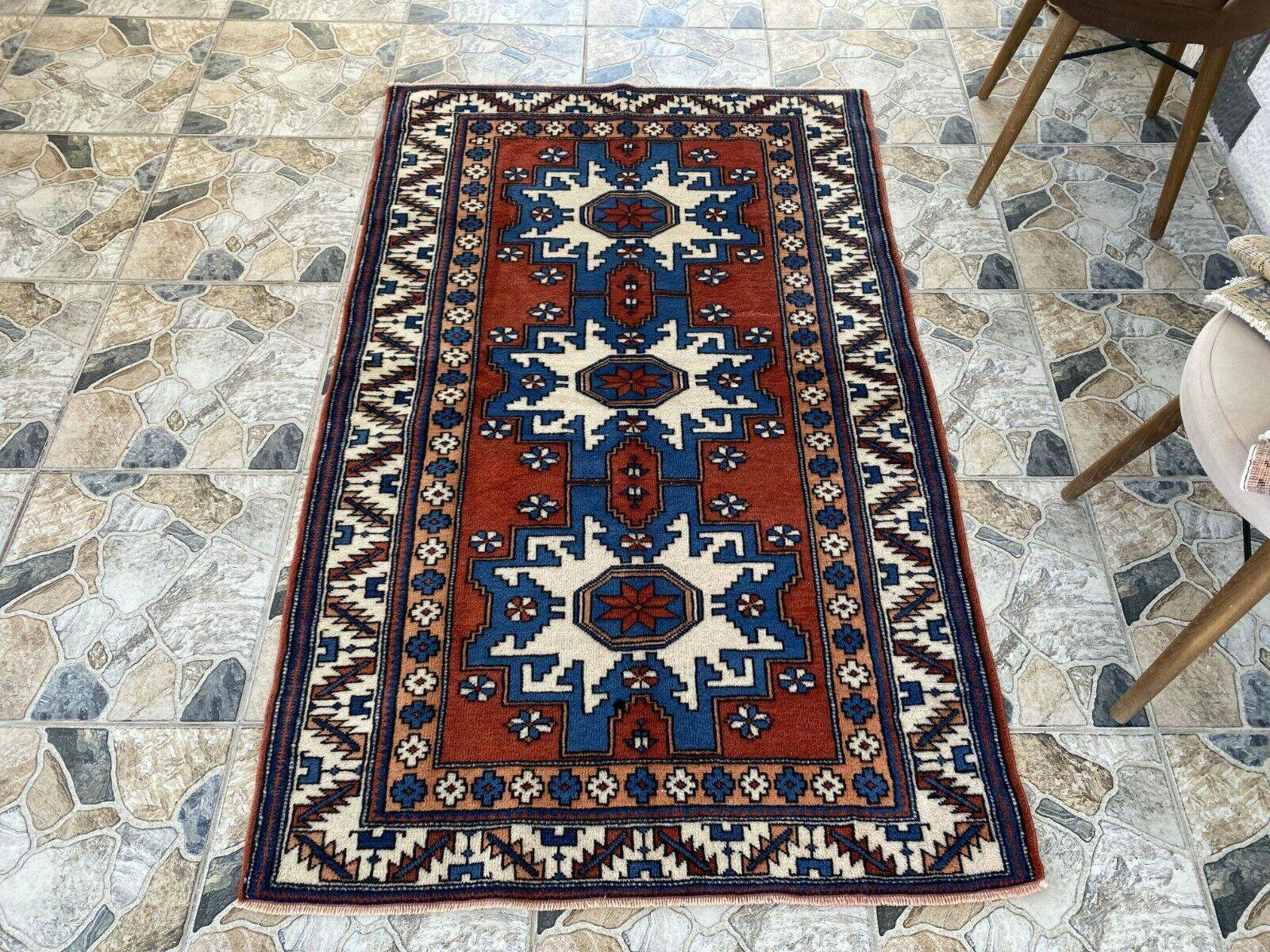 Kurdish Anatolian Wool Hand-Knotted Rug | Vintage Tribal Oushak Unique Carpet