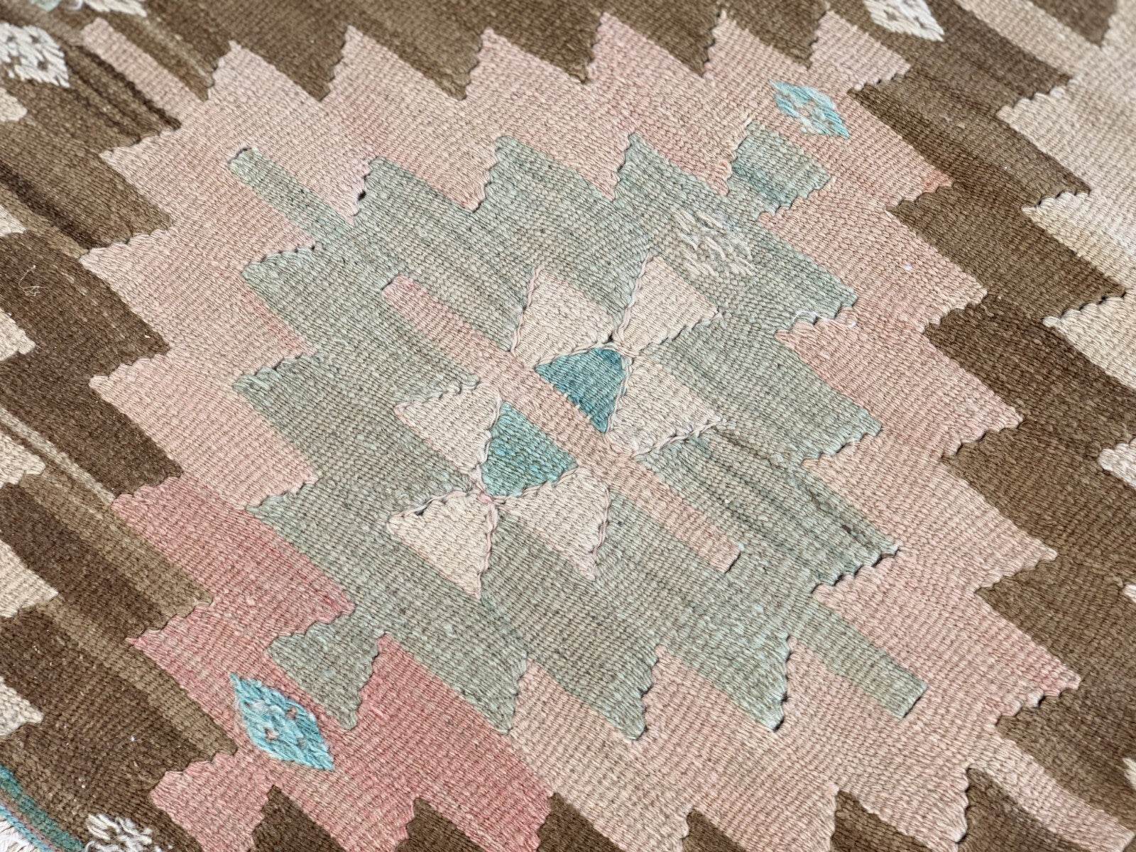 Anatolian Kilim Vintage Geometric Turkish Tribal Oushak Wool Area Rug 5.1x6.2 ft