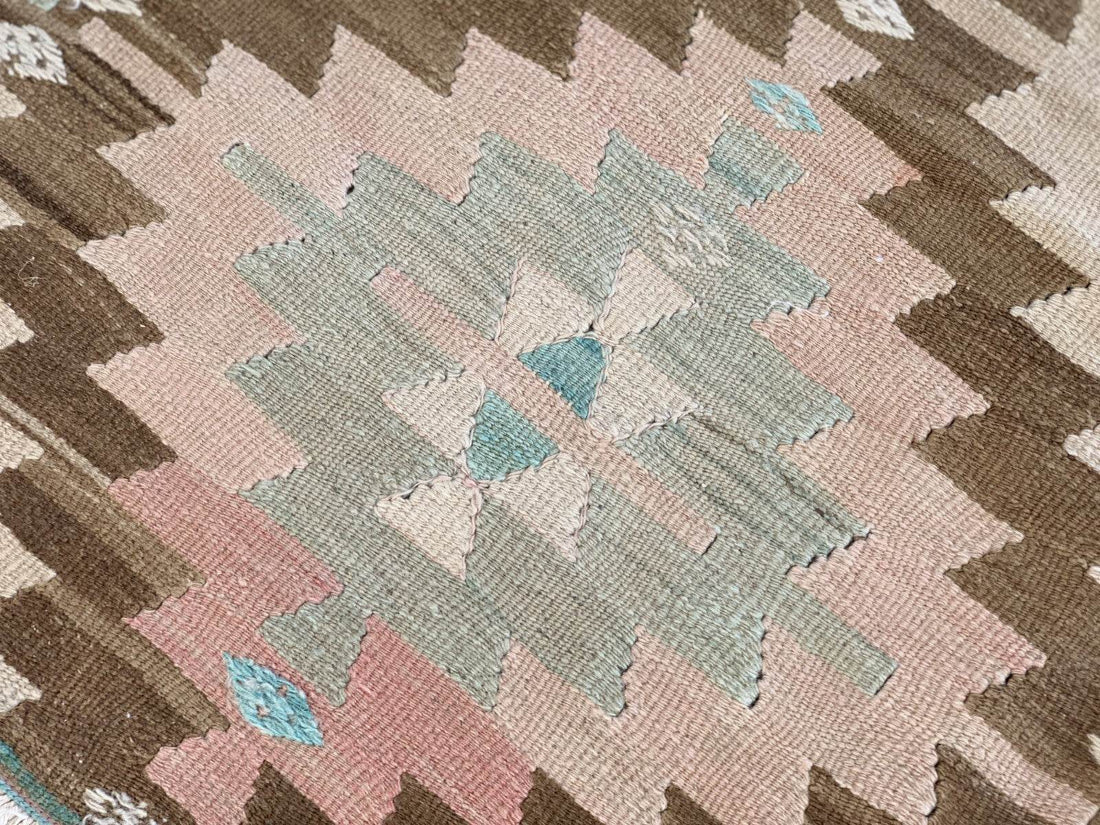 Anatolian Kilim Vintage Geometric Turkish Tribal Oushak Wool Area Rug 5.1x6.2 ft