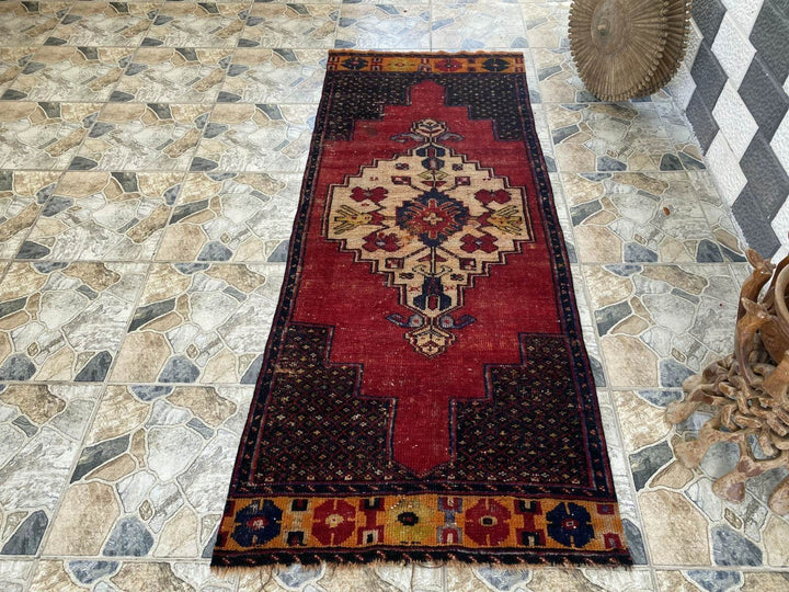 Vintage Turkish Anatolian Rug | 3 x 7.15 ft | Farmhouse Hand-Knotted Wool Carpet
