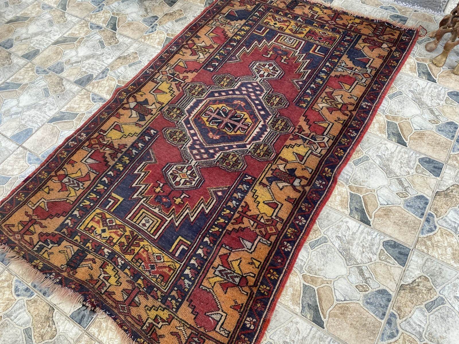Vintage Turkish Anatolian Rug | 4 x 6.6 ft | Handknotted Geometric Wool Carpet