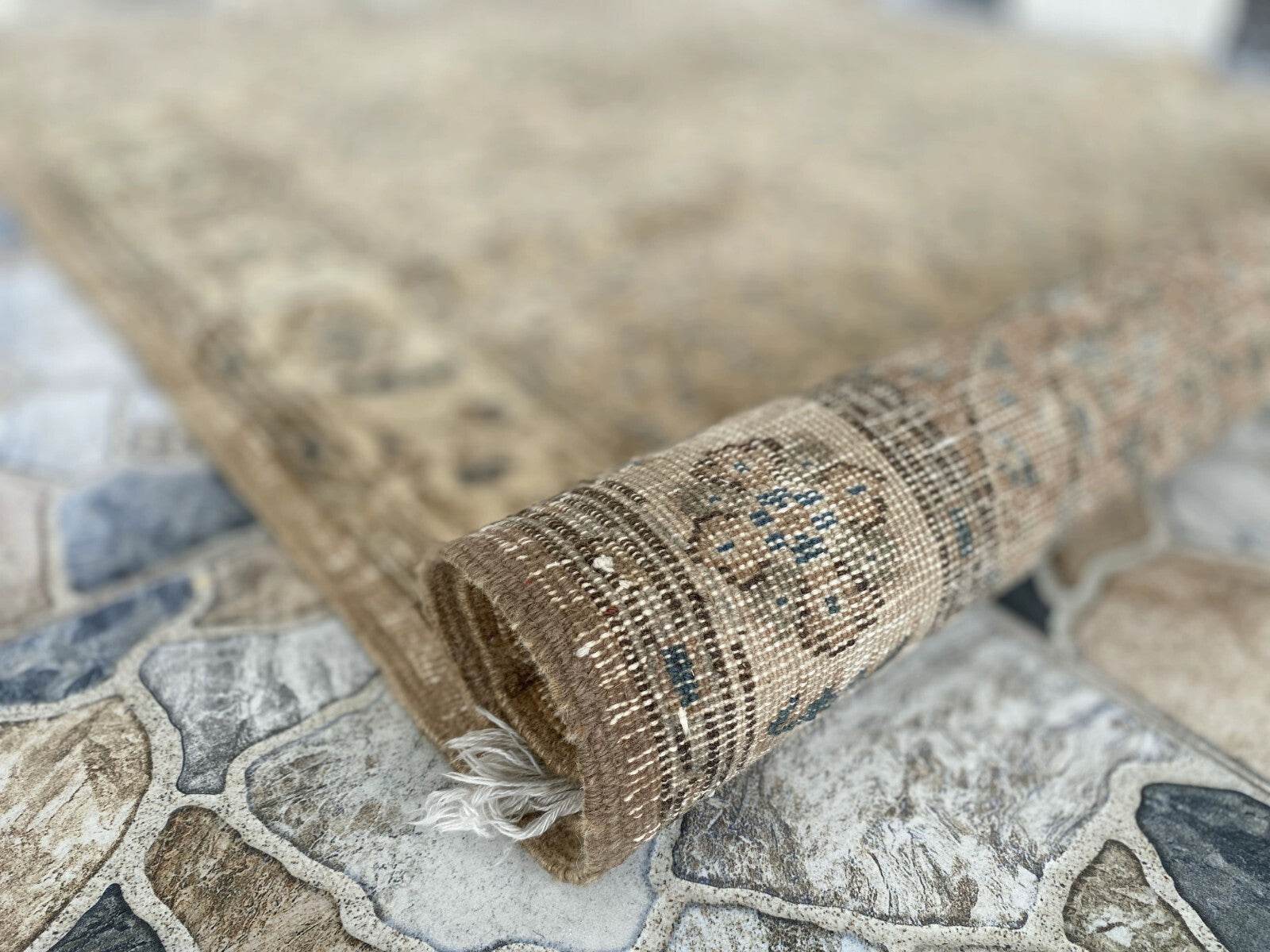 Vintage Turkish Rug | Anatolian Antique Wool Farmhouse Handmade Carpet 3.7x6.6ft