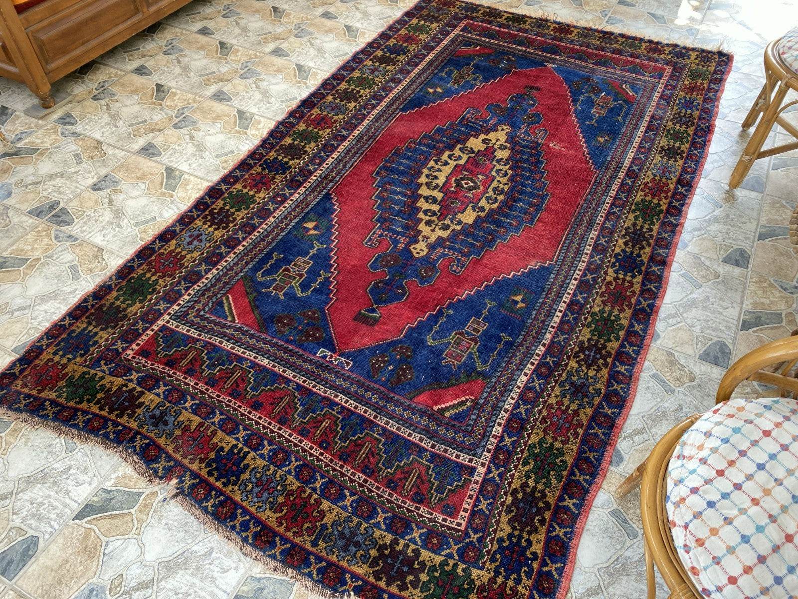 Vintage Rug | Wool Area Antique Farmhouse Anatolian Handmade Turkish Rug 5x9ft