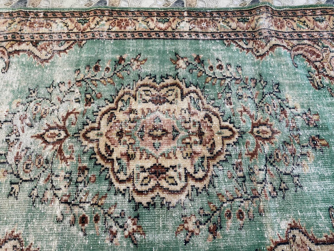 Vintage Hand-Knotted Wool Rug | 5.1 x 8.0 ft Anatolian Area Carpet Faded Rustic
