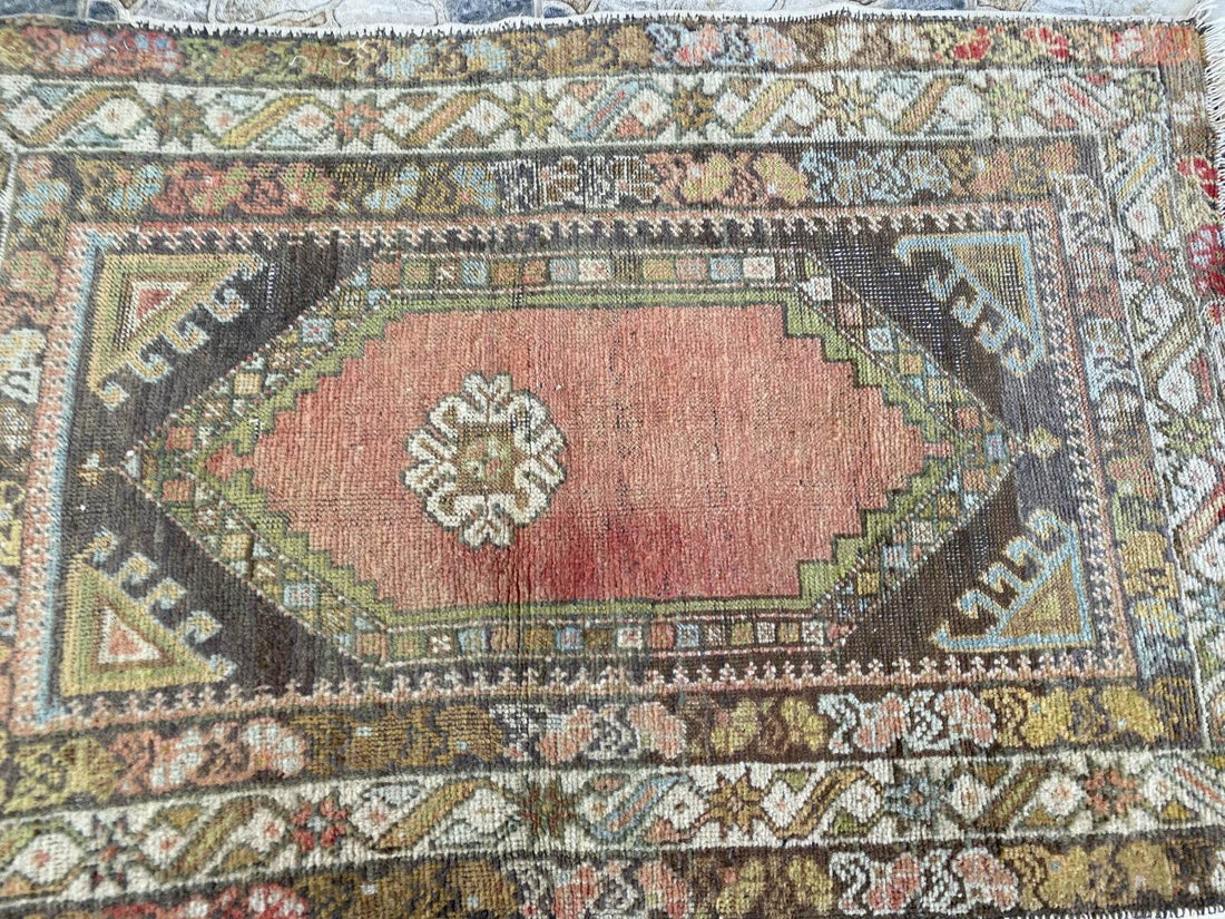 Vintage Turkish Wool Rug - 2 x 4 | Hand-Knotted Antique Oushak Anatolian Tribal