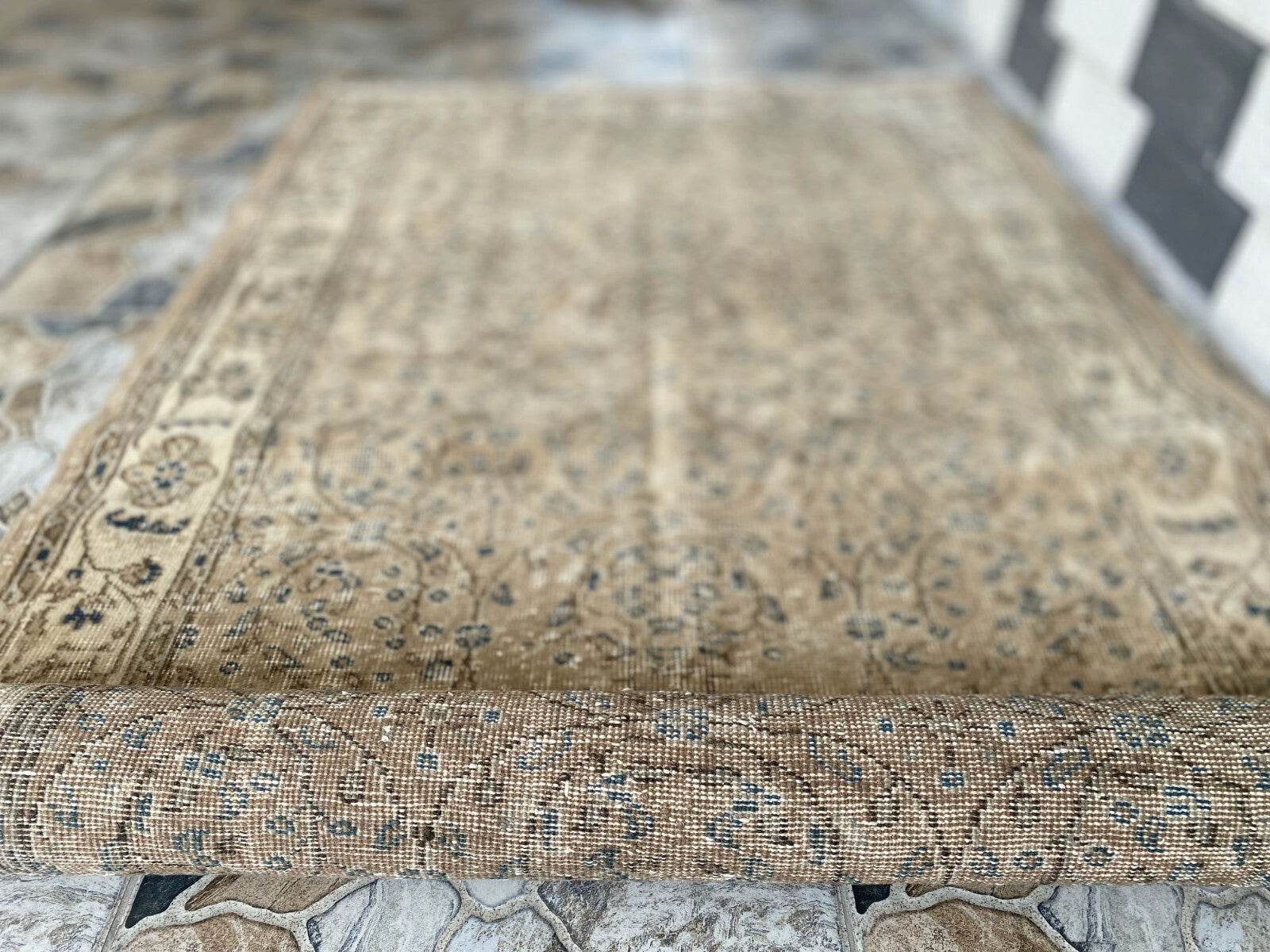 Vintage Turkish Rug | Anatolian Antique Wool Farmhouse Handmade Carpet 3.7x6.6ft