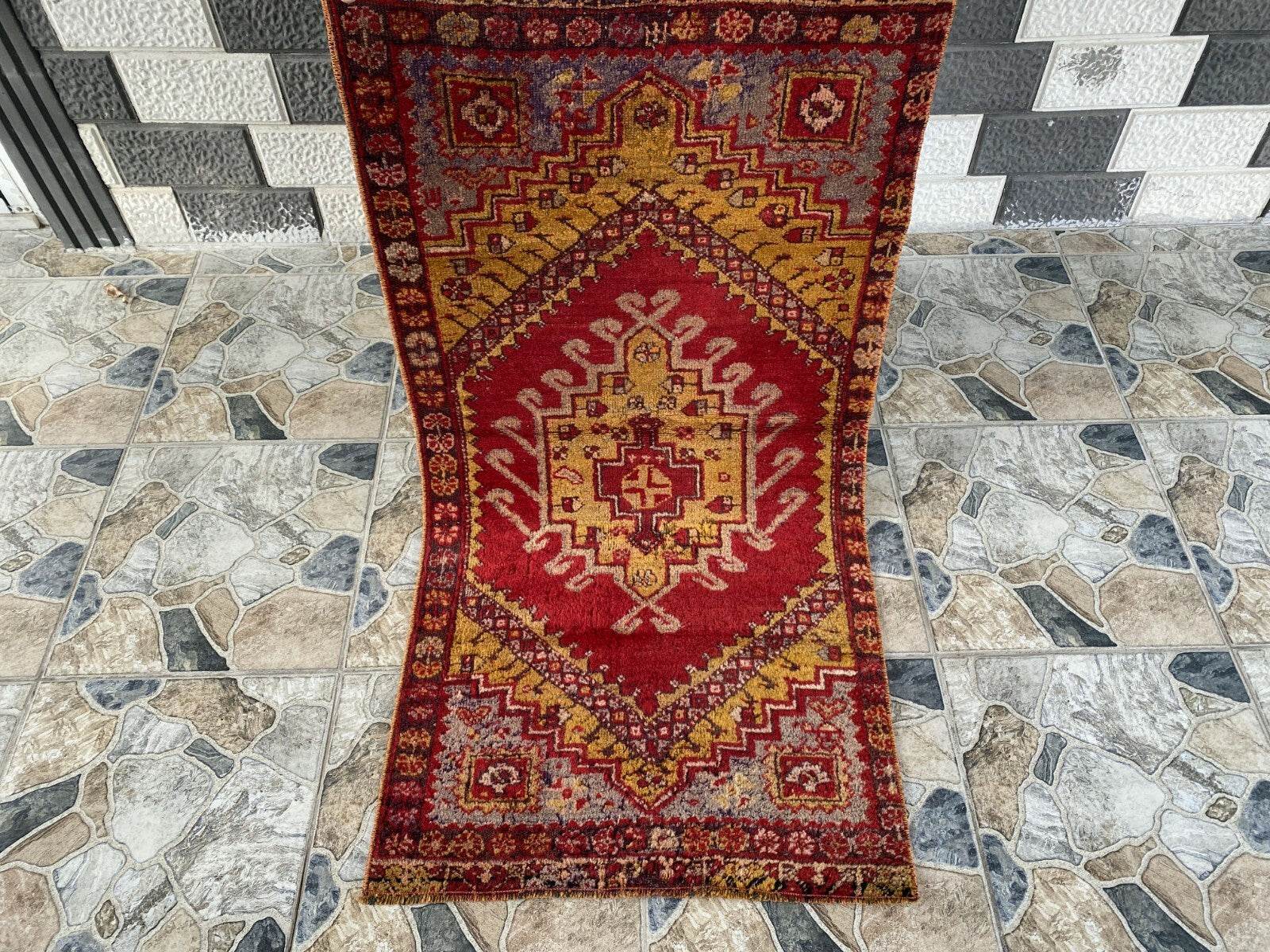 Handmade Turkish Vintage Rug | 1970s Wool Tribal Farmhouse Antique Small Carpet