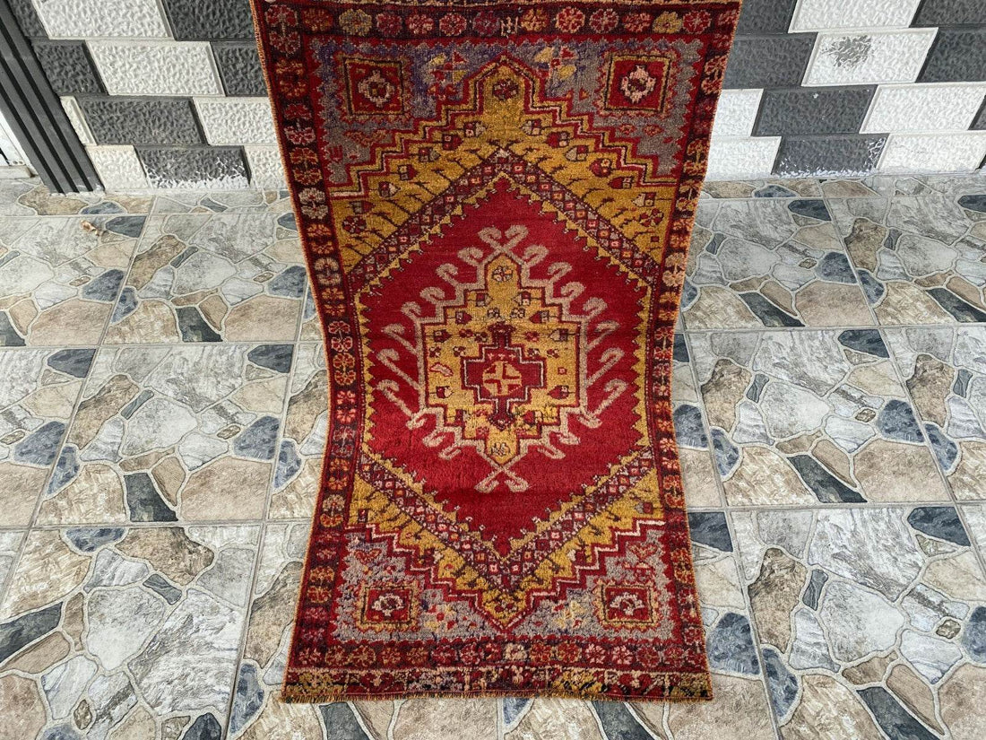 Handmade Turkish Vintage Rug | 1970s Wool Tribal Farmhouse Antique Small Carpet