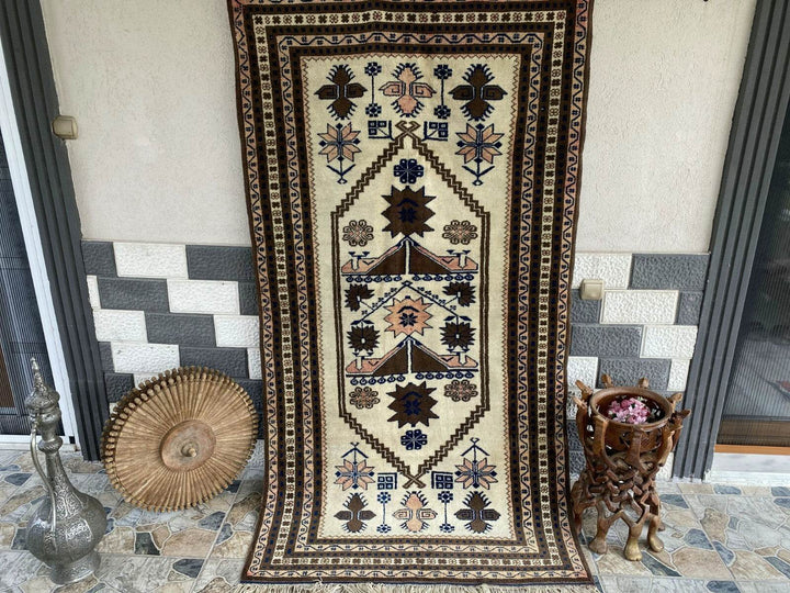 Vintage Turkish Oushak Rug, 4 x 7 ft Handmade Wool Antique Tribal Area Rug