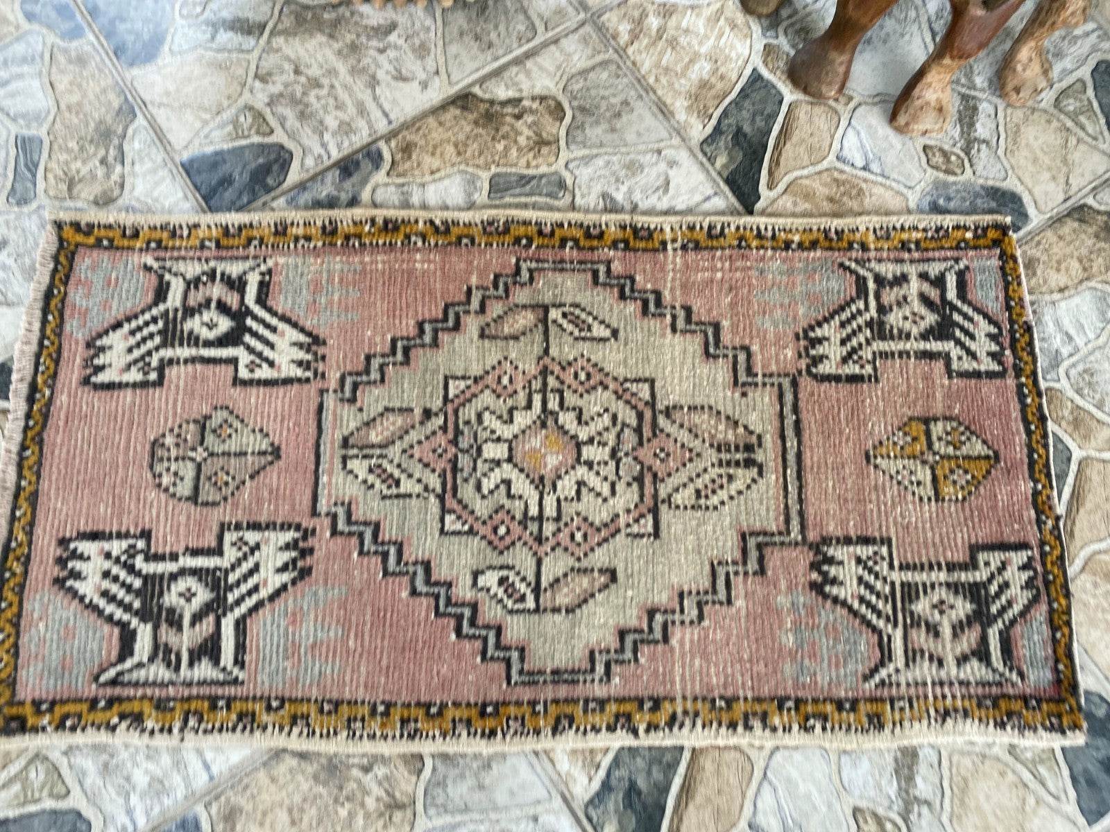 Vintage Anatolian Small Rug – 1.6 x 3.1 ft Turkish Hand-knotted Oushak Wool Rug