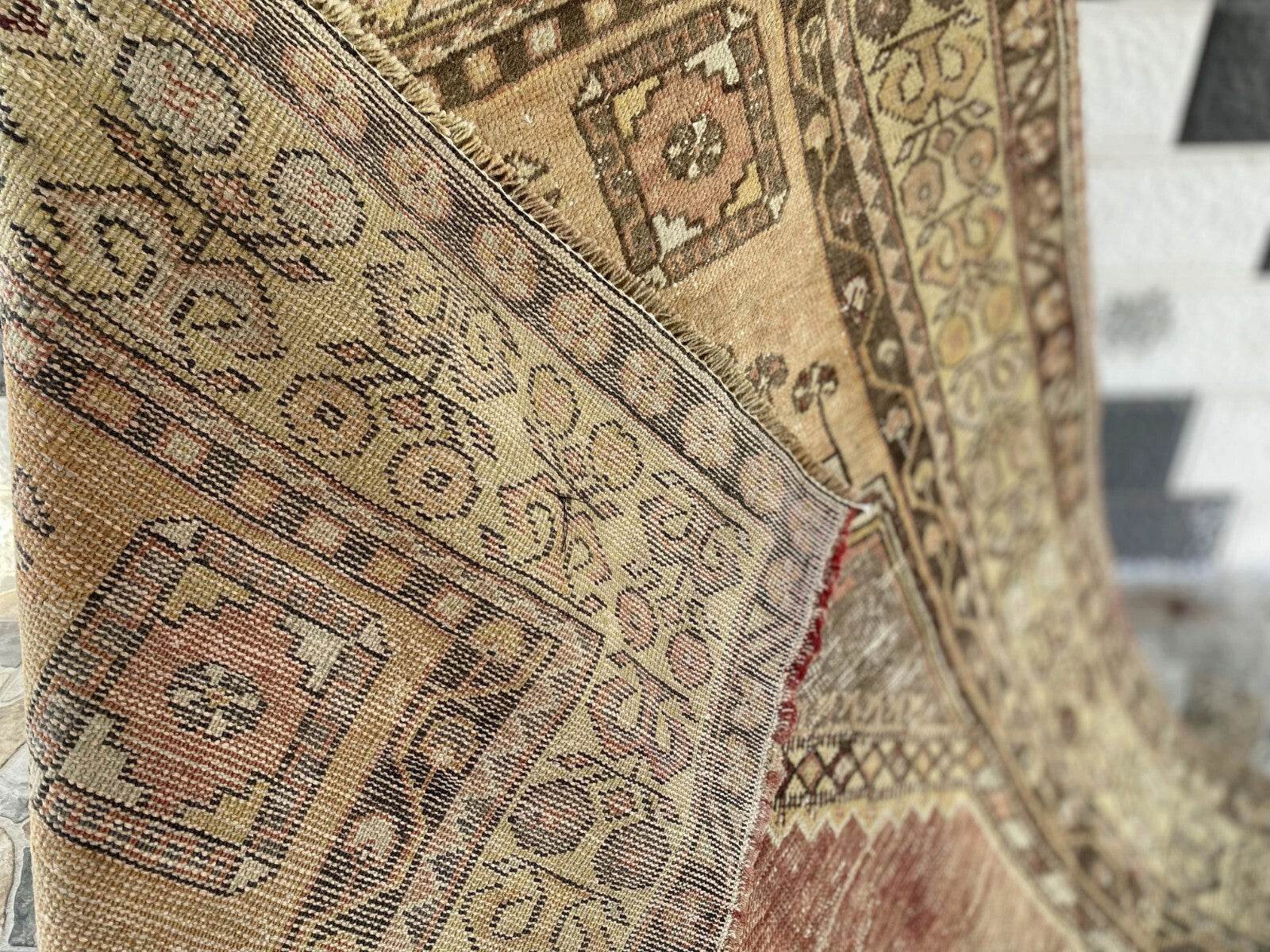 Vintage Turkish Oushak Rug, 4 x 7 ft Red Handmade Wool Antique Tribal Area Rug