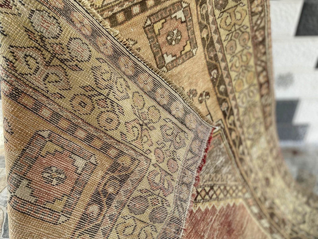 Vintage Turkish Oushak Rug, 4 x 7 ft Red Handmade Wool Antique Tribal Area Rug