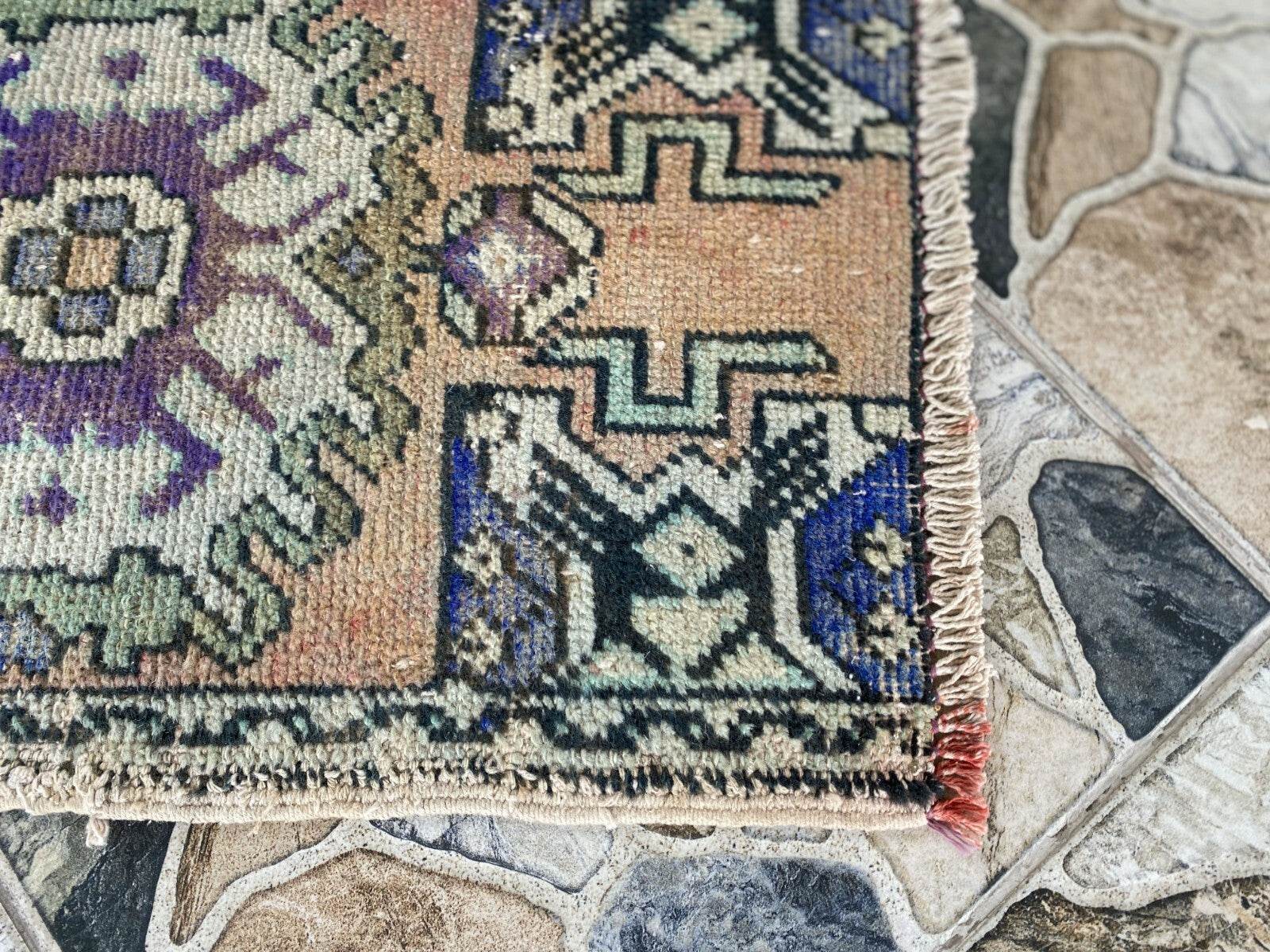 Handmade Turkish Vintage Rug | 1970s Tribal Wool Farmhouse Antique Small Carpet