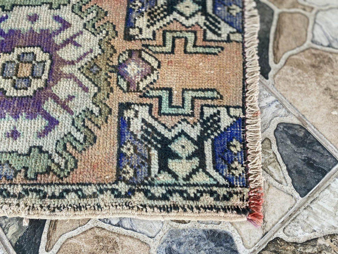 Handmade Turkish Vintage Rug | 1970s Tribal Wool Farmhouse Antique Small Carpet