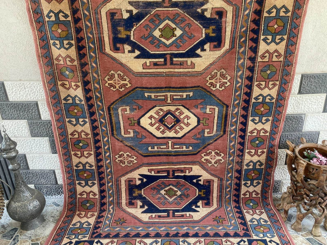 Vintage Turkish Rug | 5.3 x 7.9 ft Hand-Knotted Wool Faded Pastel Anatolian Area