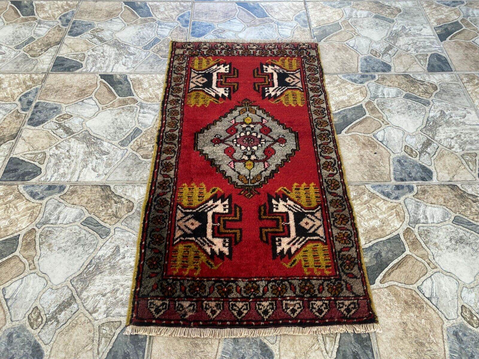 Vintage Rug | AntiqueWool Farmhouse Anatolian Handmade Turkish Small 1.7x3.5ft