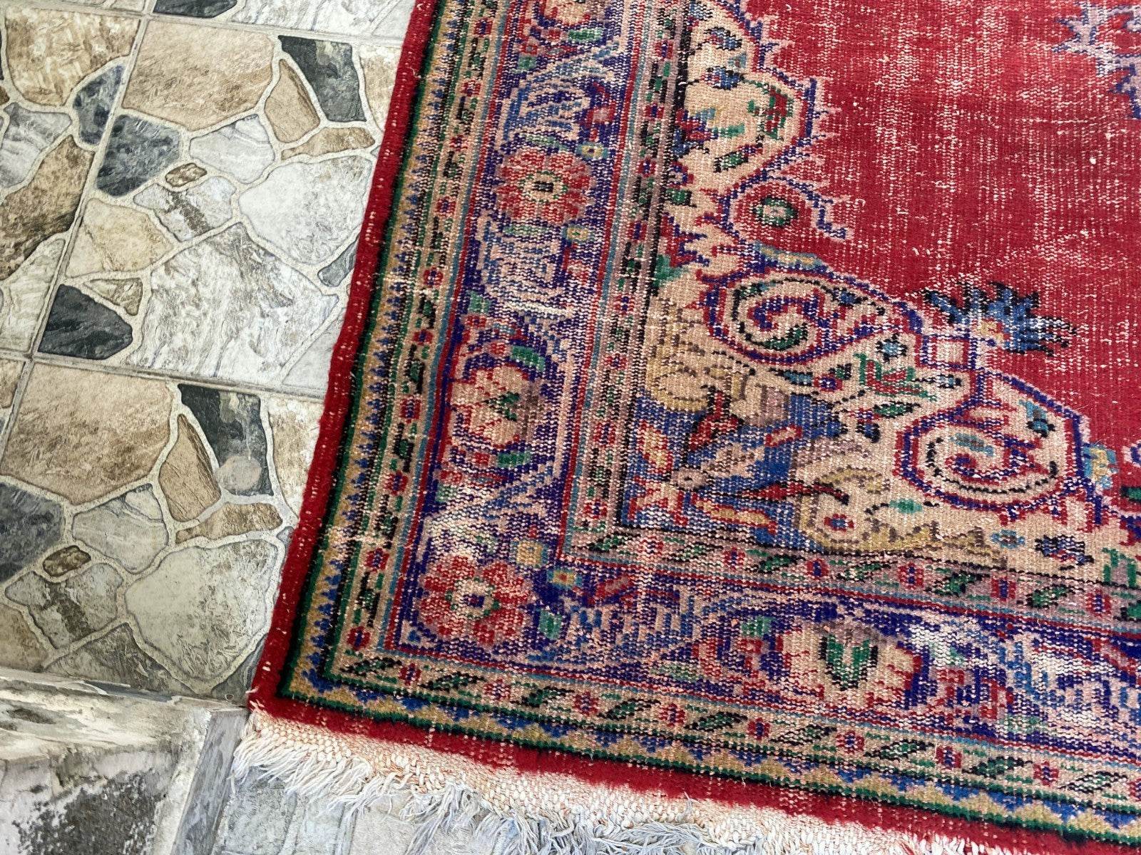 Vintage Anatolian Area Rug | 6.1 x 9.8 ft Hand-Knotted Wool Faded Rustic Carpet