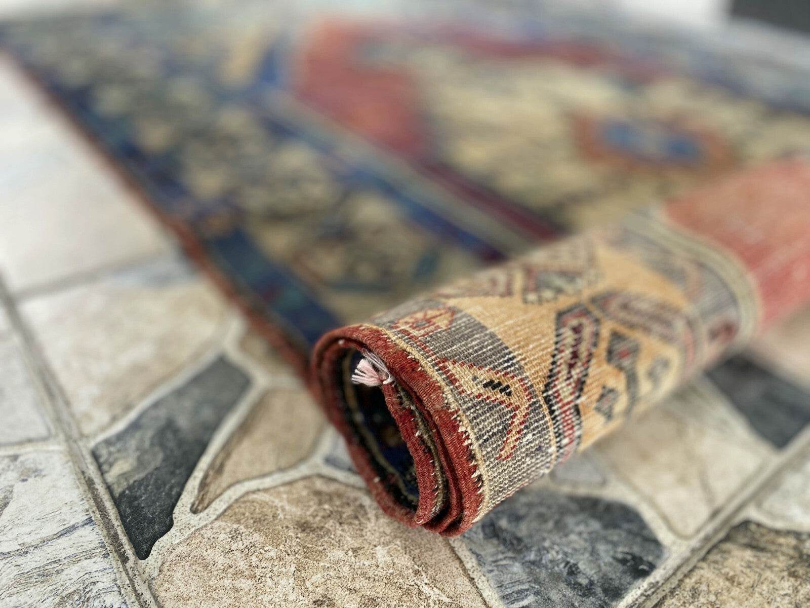 Pre 1950's Vintage Turkish Rug | Antique Tribal Handmade Wool Carpet 3.9x7.1 ft