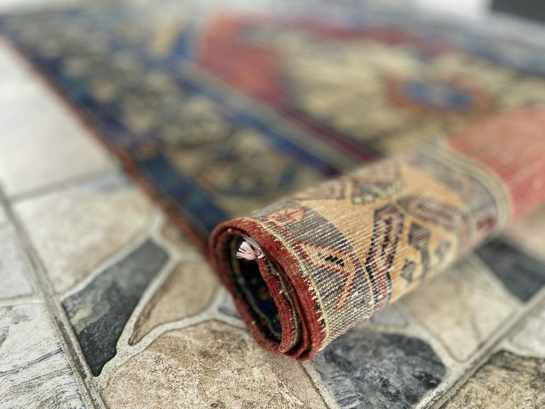 Pre 1950's Vintage Turkish Rug | Antique Tribal Handmade Wool Carpet 3.9x7.1 ft