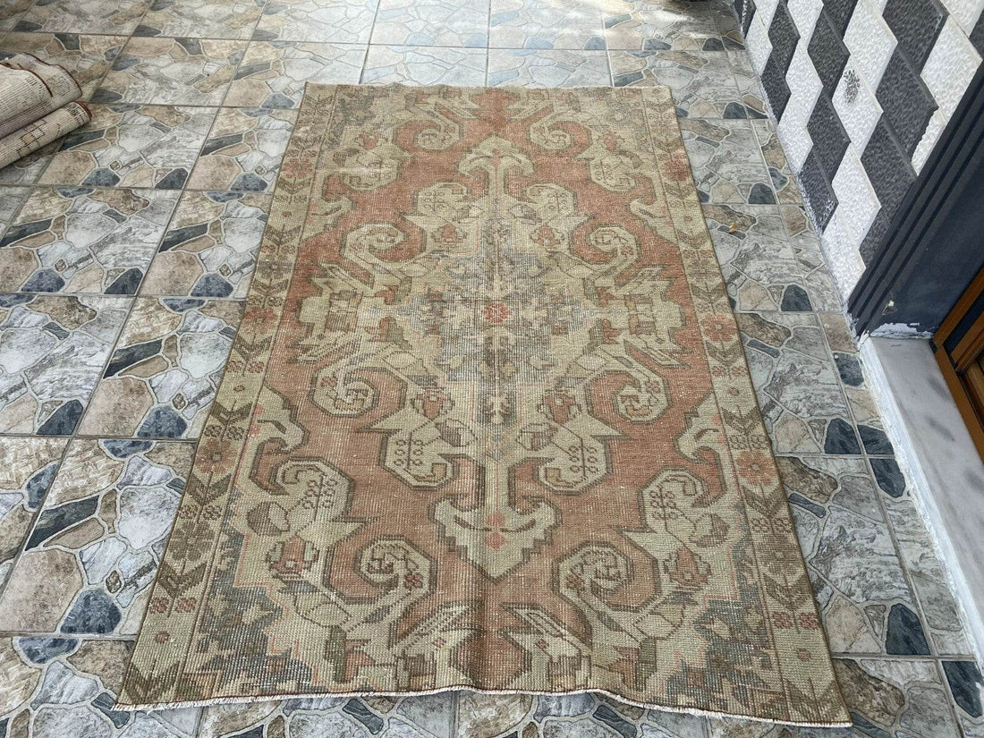 Vintage Rug | Antique Wool Farmhouse Anatolian Area Handmade Turkish 4.3x6.8ft