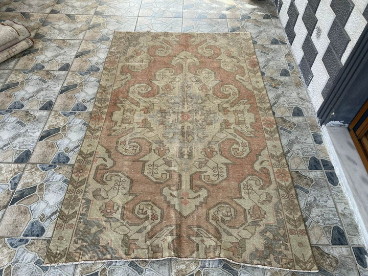 Vintage Rug | Antique Wool Farmhouse Anatolian Area Handmade Turkish 4.3x6.8ft