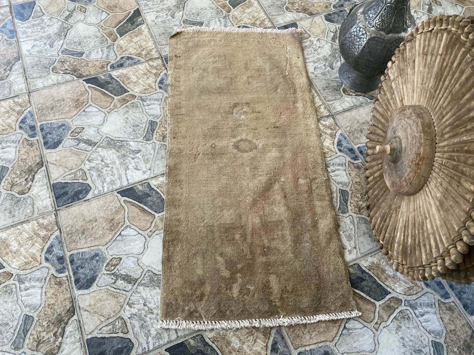 Faded Vintage Turkish Rug | 1960s Anatolian Handmade Wool | Neutral Earth Tones