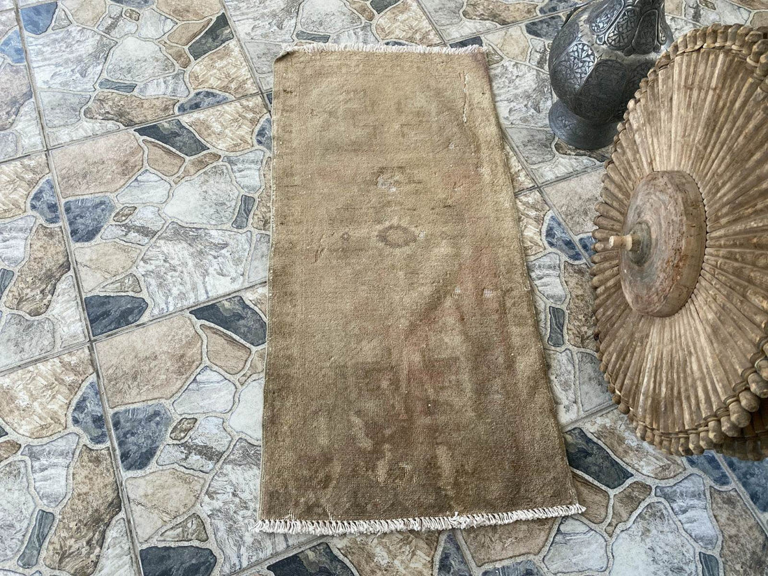 Faded Vintage Turkish Rug | 1960s Anatolian Handmade Wool | Neutral Earth Tones