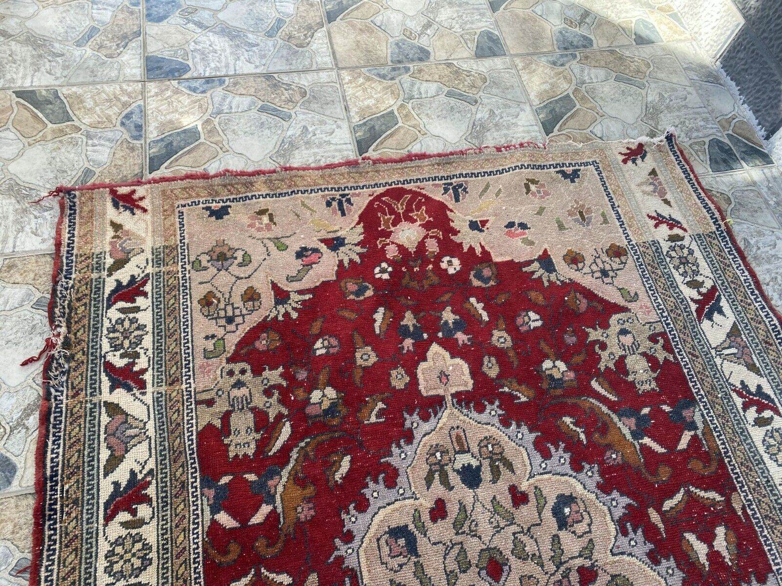 Vintage Turkish Wool Rug, Antique Red Hand-Knotted Oushak Anatolian 1970s 4x6