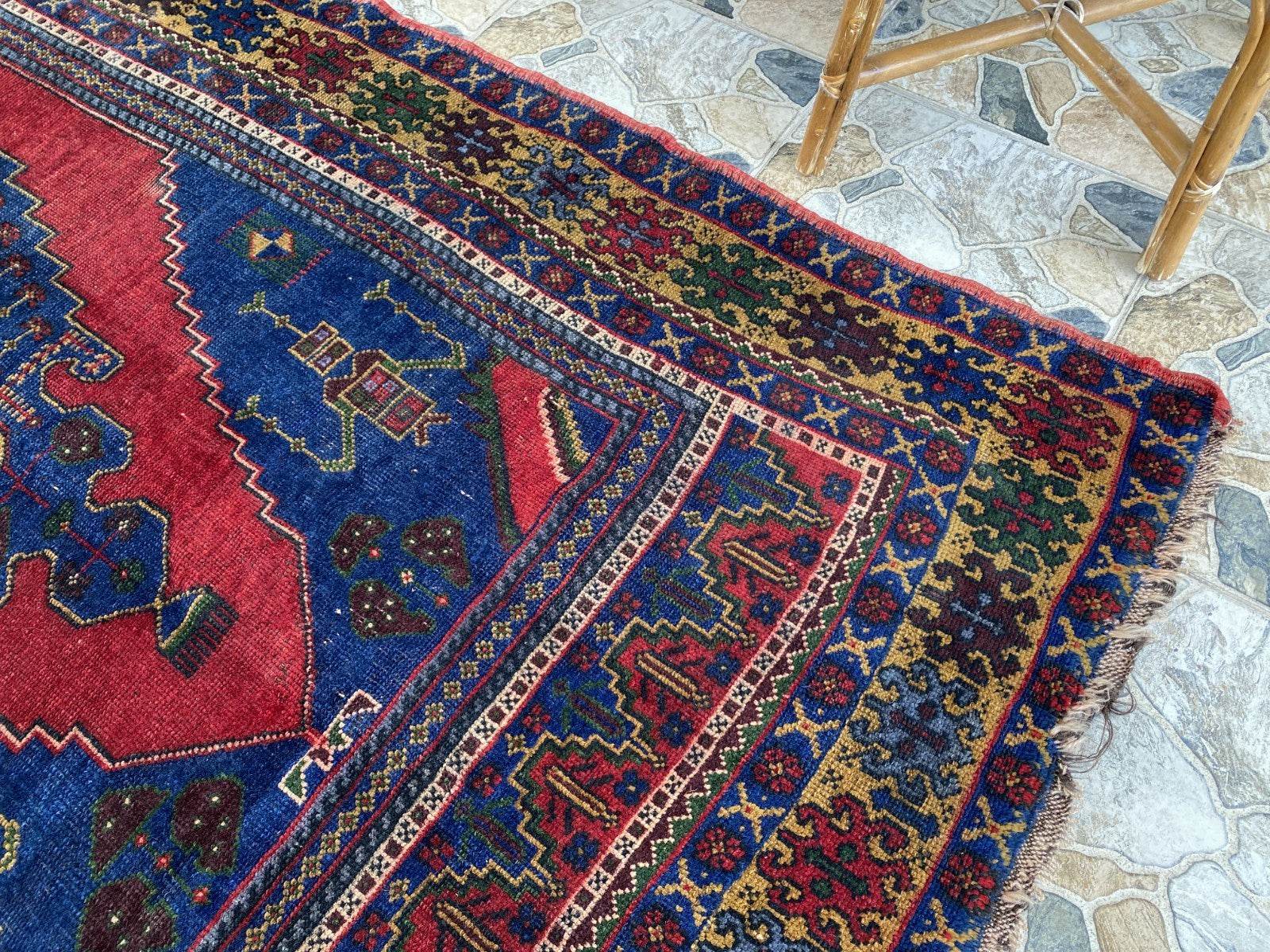 Vintage Rug | Wool Area Antique Farmhouse Anatolian Handmade Turkish Rug 5x9ft
