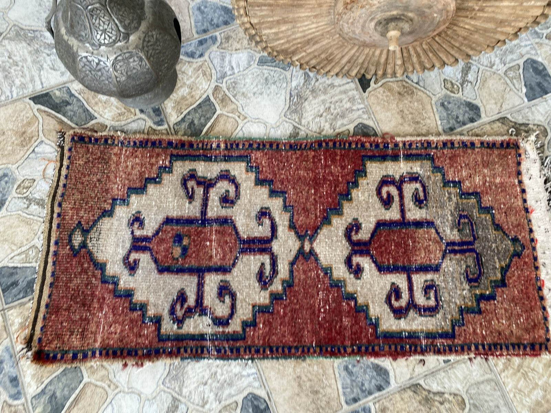 Vintage Anatolian Tribal Rug | Small Turkish Farmhouse Wool Carpet 1.6x3.4 ft