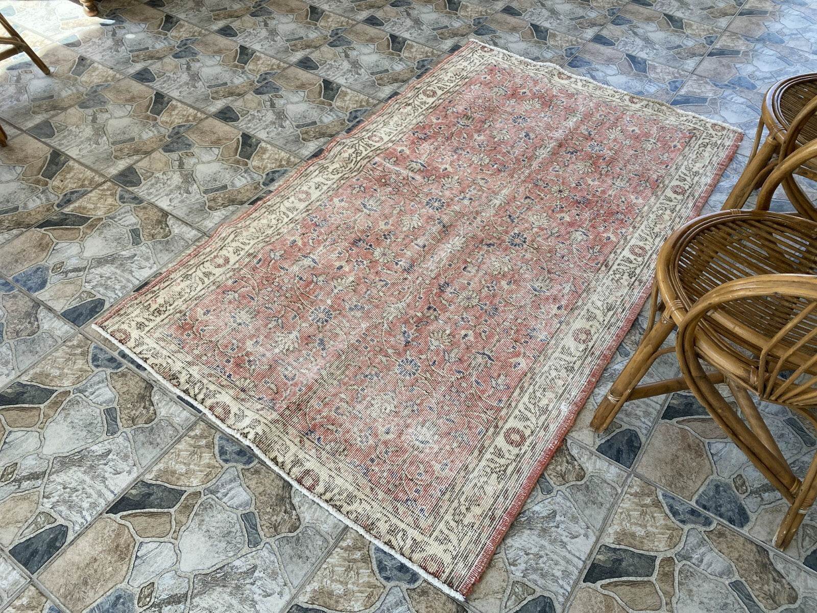 Geometric Turkish Vintage Rug,Farmhouse Handmade Anatolian Village Rug 3.8x6.2ft