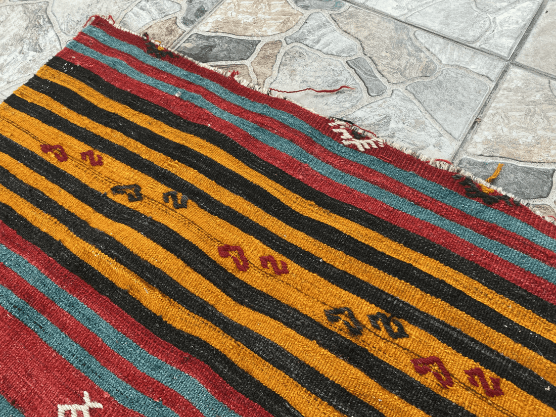 Vintage Turkish Kilim Rug | Handmade Tribal Wool Rug | Small 2x4 ft | Farmhouse