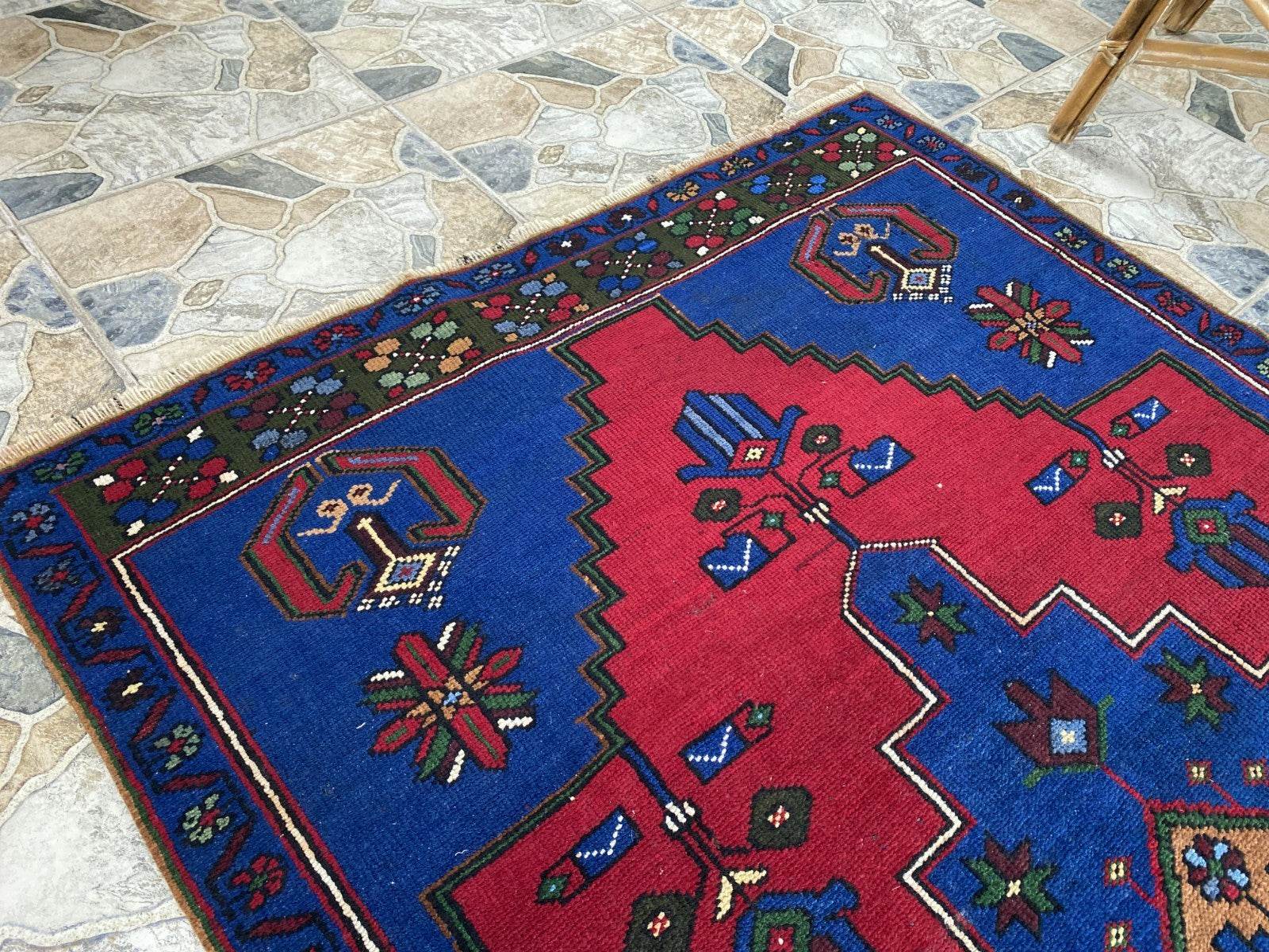Vintage Rug | Wool Area Antique Farmhouse Anatolian Handmade Turkish Rug 4x7ft