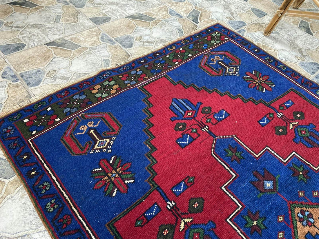 Vintage Rug | Wool Area Antique Farmhouse Anatolian Handmade Turkish Rug 4x7ft