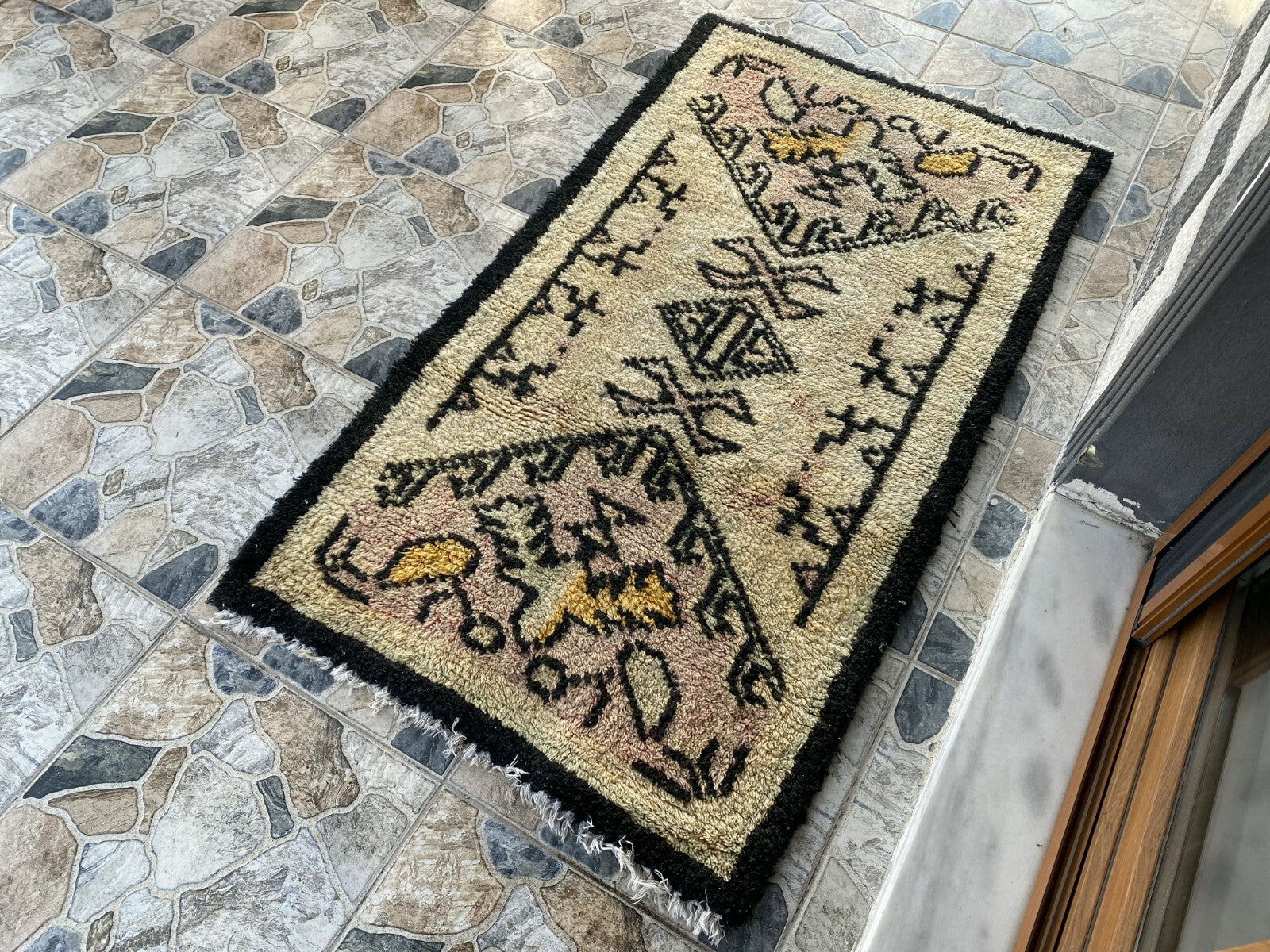 Geometric Kurdish Vintage Rug | Hand-Knotted Wool Area Oushak Carpet 2'10"x5'0"