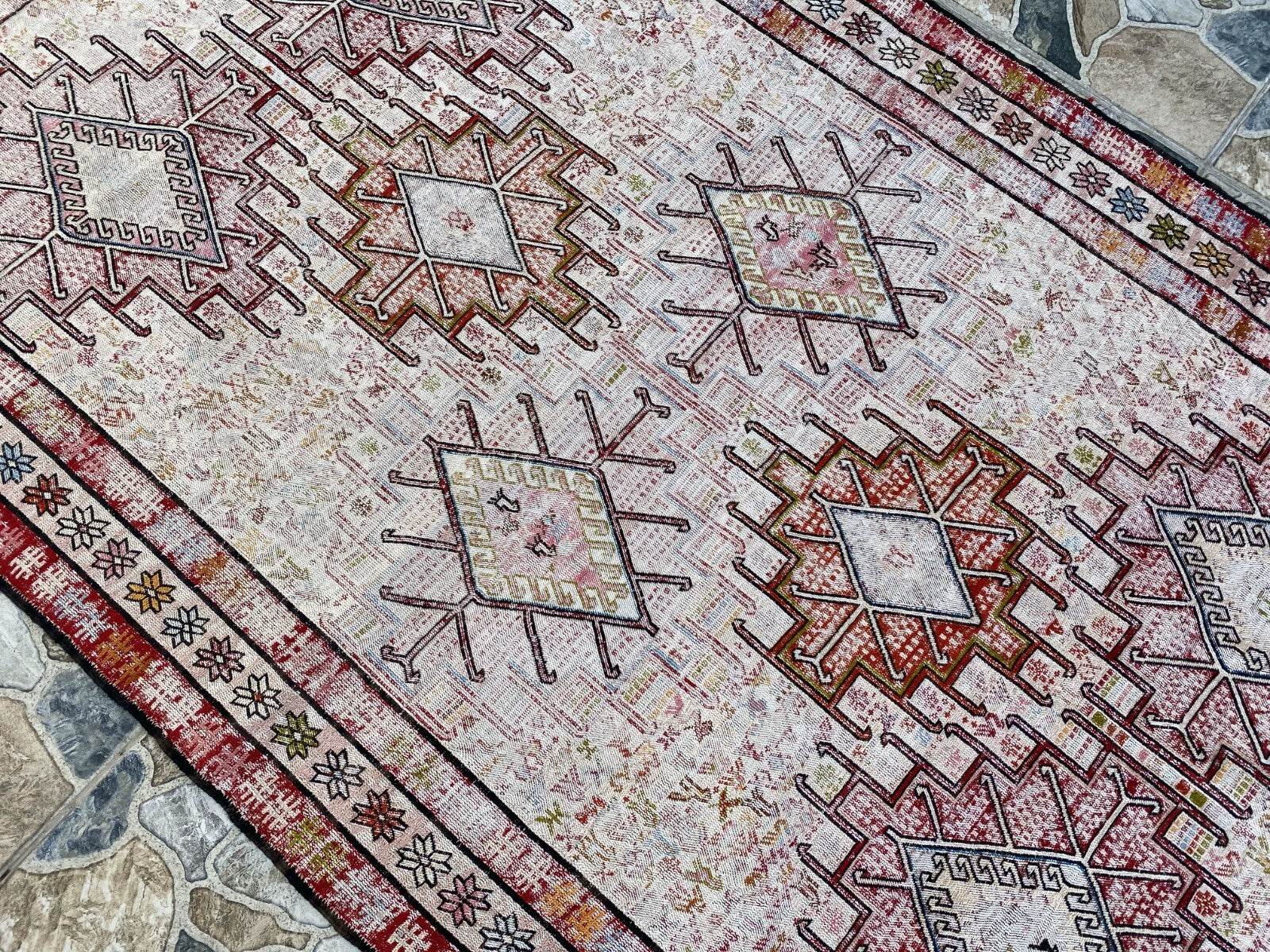 Vintage Persian Rug 3x6 ft, 1980s Wool Handmade Soumak Tribal Geometric Antique