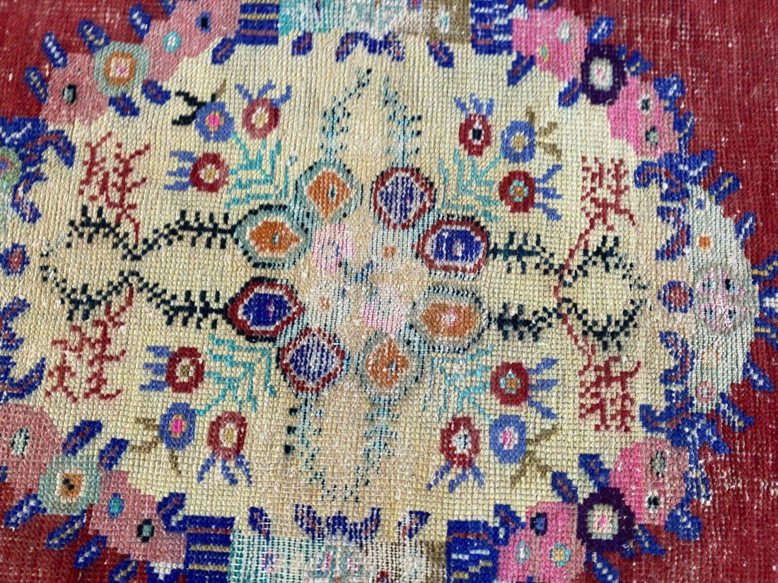 Geometric Turkish Vintage Rug, Tribal Handmade Anatolian Village Rug 3.3x6.8 ft