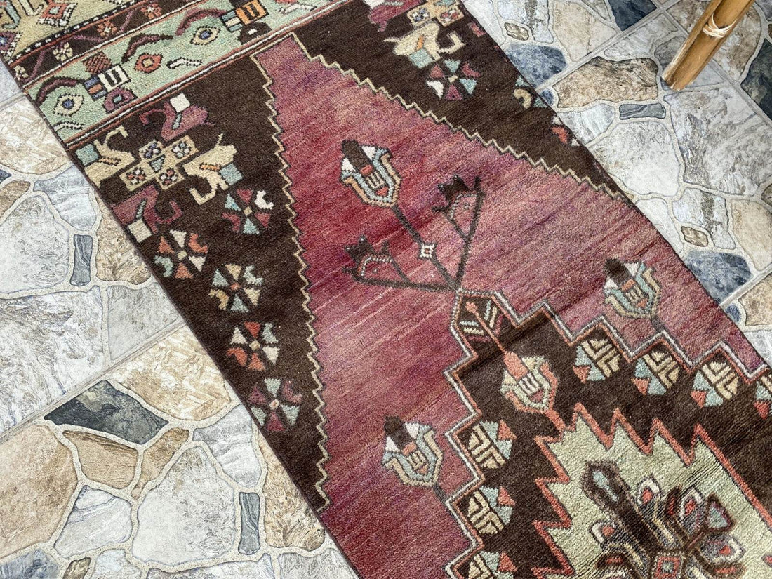 Vintage Rug | Farmhouse Antique Wool Anatolian Runner Handmade Turkish 2.1x8.6ft