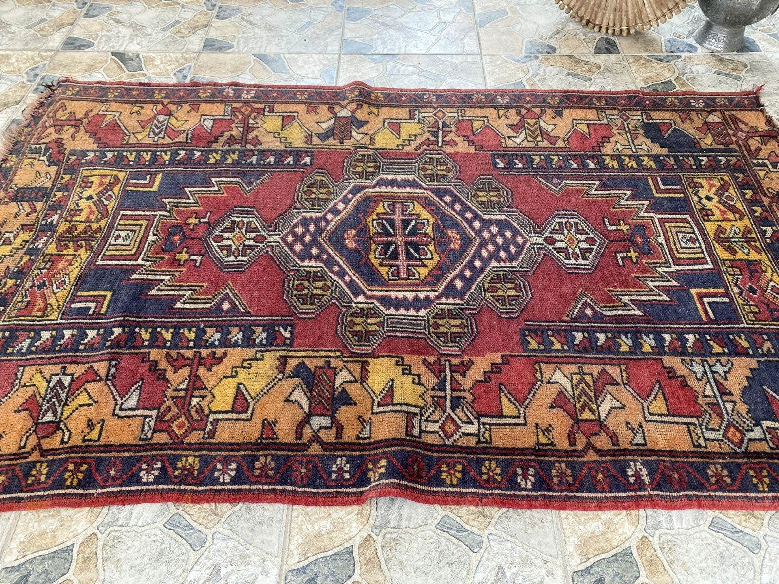 Vintage Turkish Anatolian Rug | 4 x 6.6 ft | Handknotted Geometric Wool Carpet