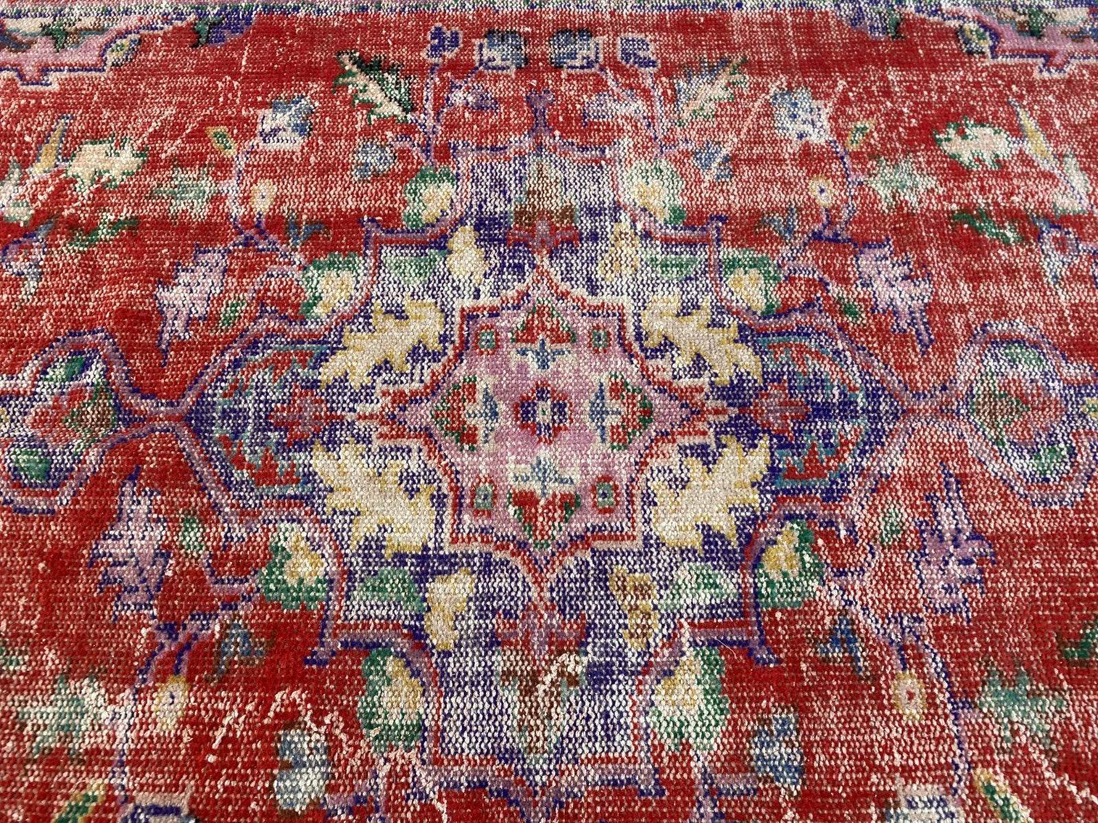 Vintage Hand-Knotted Wool Rug | 6.0 x 9.8 ft Anatolian Area Carpet Faded Tribal