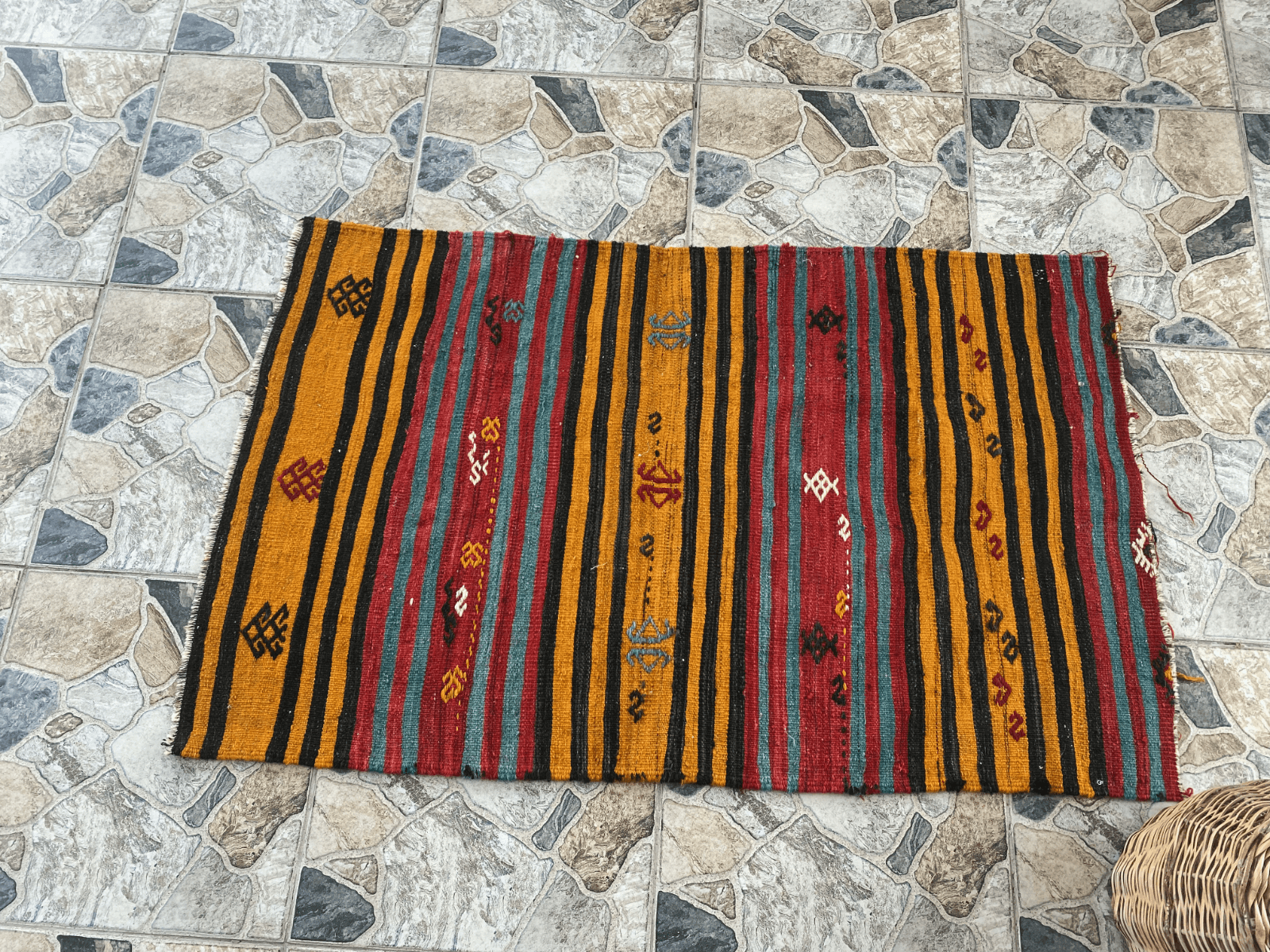 Vintage Turkish Kilim Rug | Handmade Tribal Wool Rug | Small 2x4 ft | Farmhouse