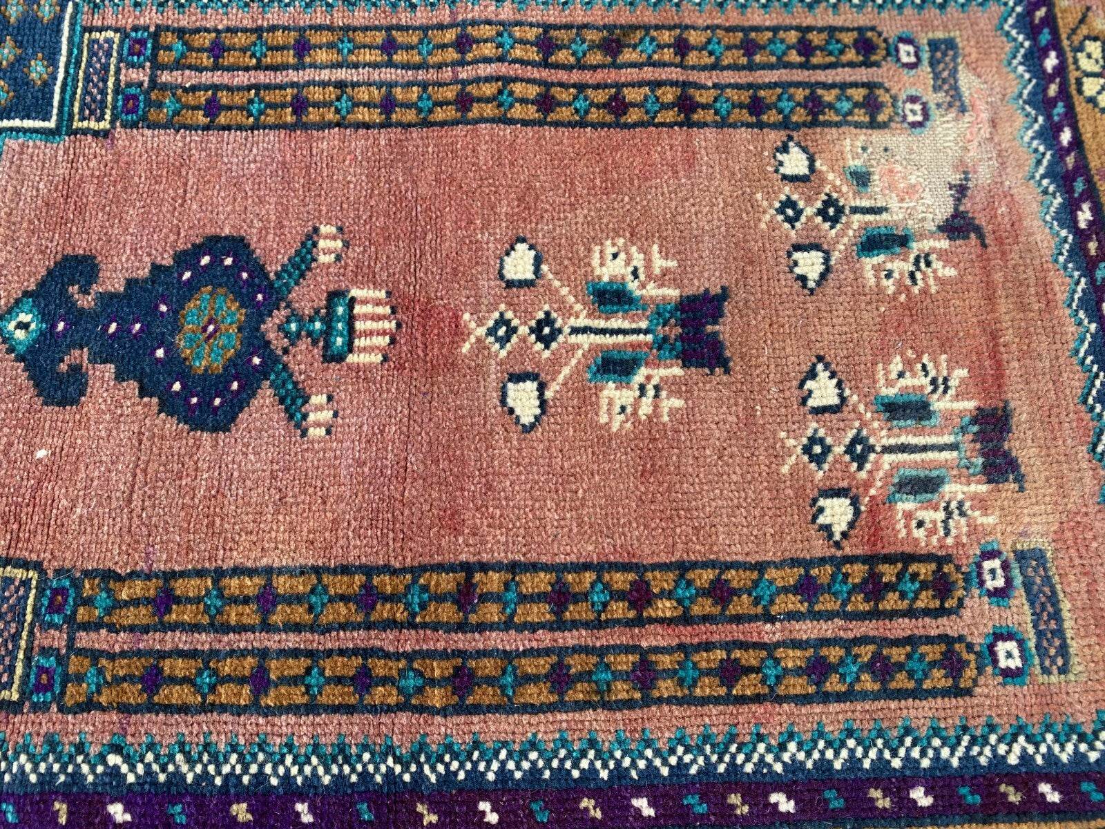 Vintage Turkish Oushak Rug, 2 x 3 ft Pink Handmade Wool Antique Tribal Small Rug