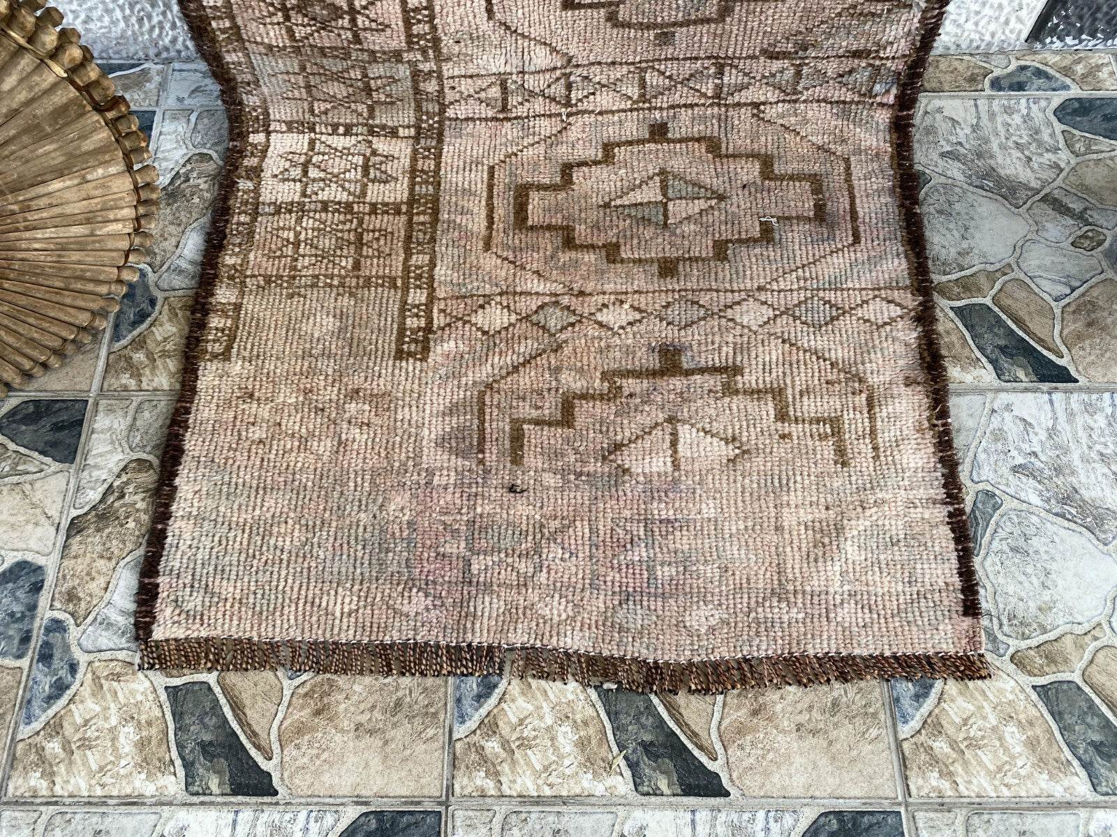 Vintage Kurdish Herki Rug | 1960s Brown Anatolian Hand-Knotted Wool Runner Rug
