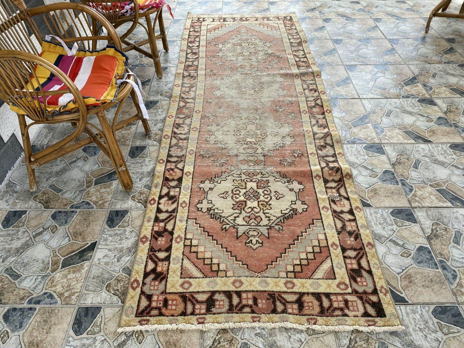Vintage Runner Rug | Antique Wool Bohemian Anatolian Handmade Turkish 3.2x9.4ft