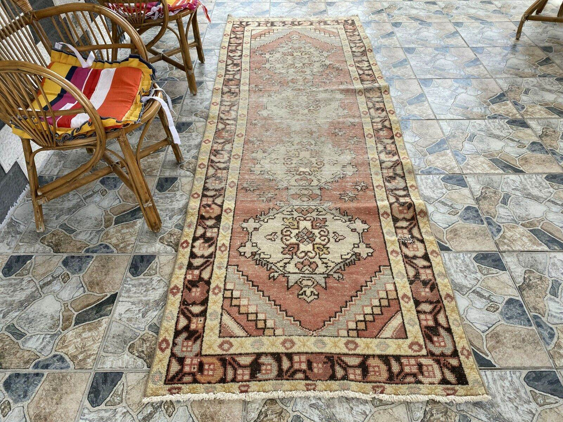 Vintage Runner Rug | Antique Wool Bohemian Anatolian Handmade Turkish 3.2x9.4ft