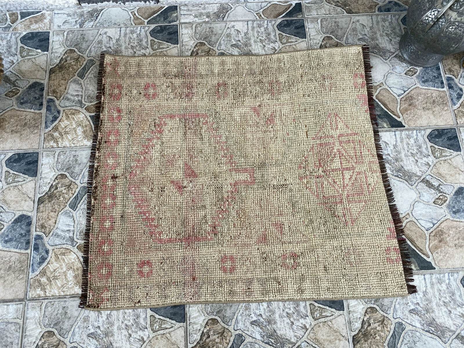 Vintage Turkish Rug 2.7 x 3 ft Hand-Knotted Wool Runner – Tribal Geometric Rug