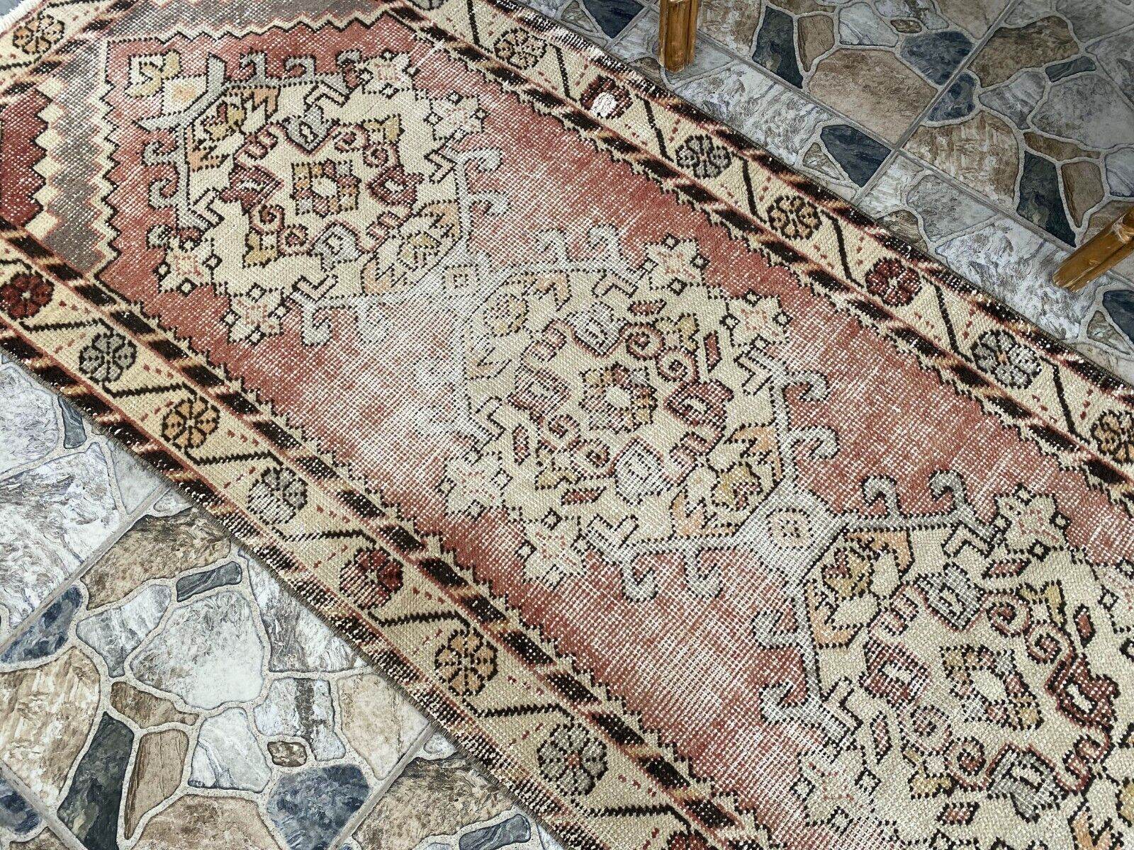 Vintage Turkish Wool Rug, Bohemian Geometric Farmhouse Handmade Runner Rug 3x9ft