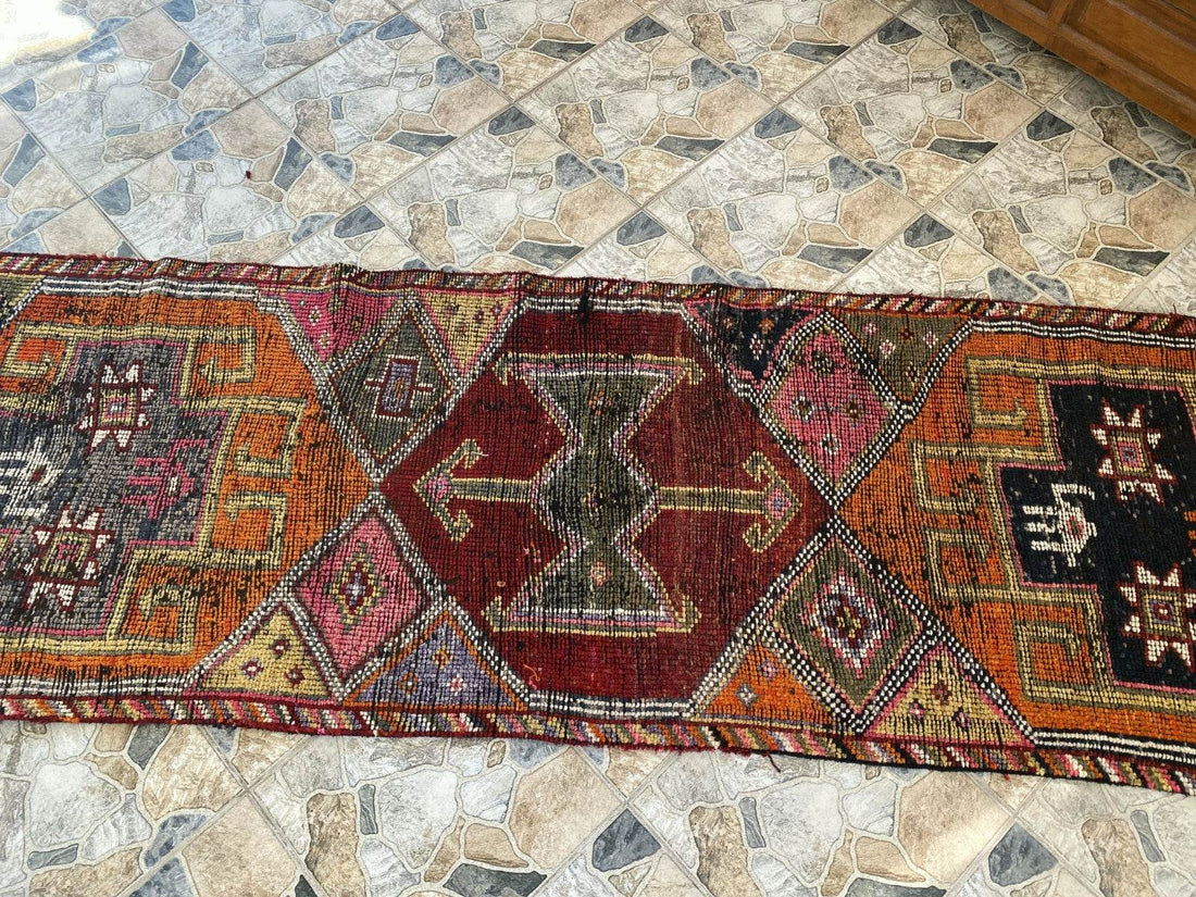 Vintage Kurdish Herki Rug | 1960s Turkish Anatolian Hand-Knotted Wool Runner Rug