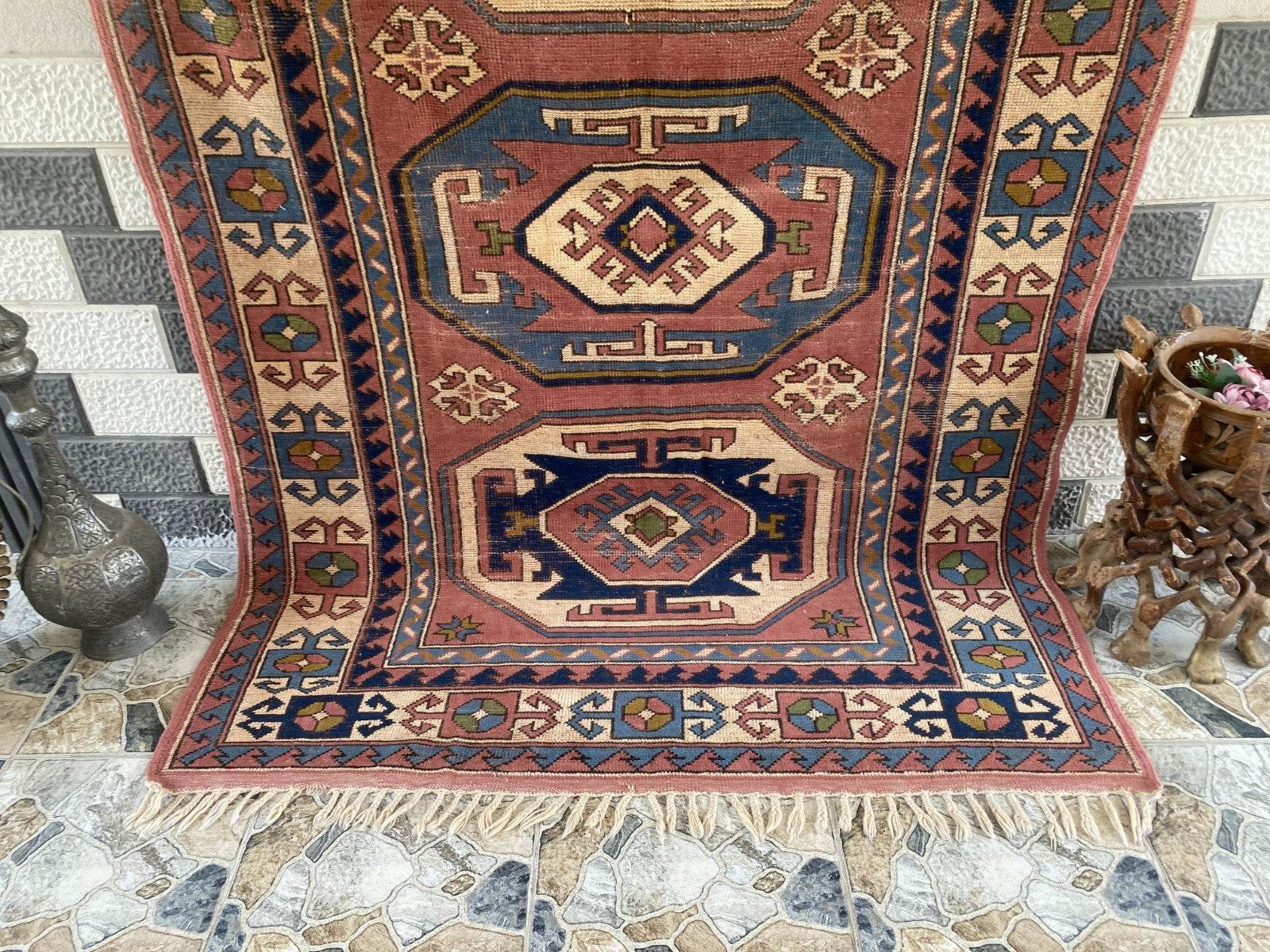 Vintage Turkish Rug | 5.3 x 7.9 ft Hand-Knotted Wool Faded Pastel Anatolian Area