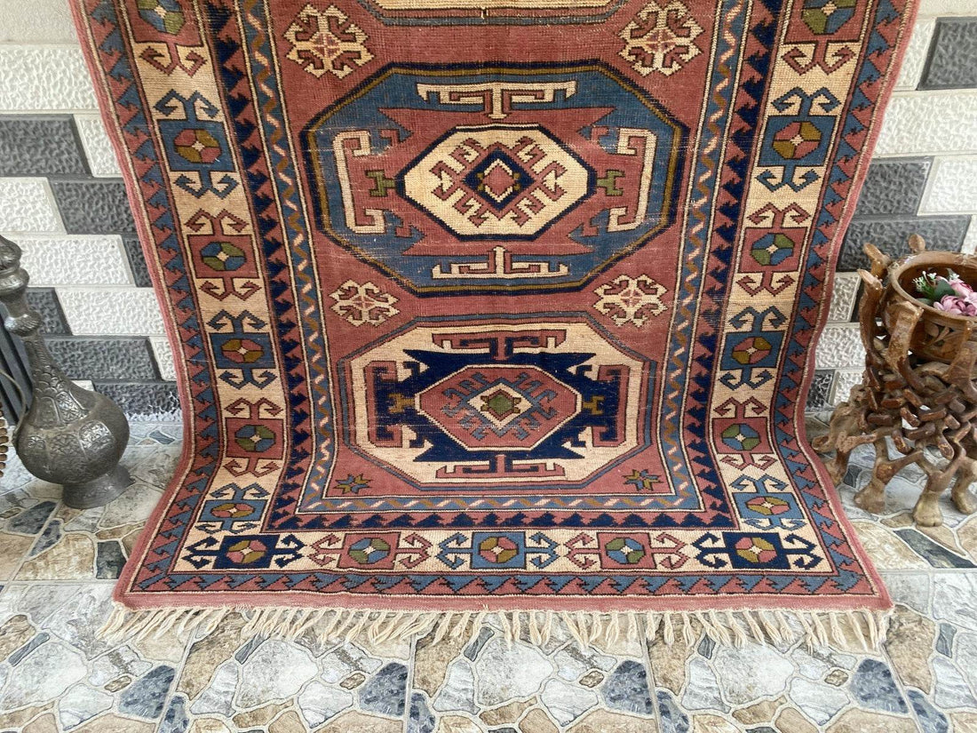 Vintage Turkish Rug | 5.3 x 7.9 ft Hand-Knotted Wool Faded Pastel Anatolian Area